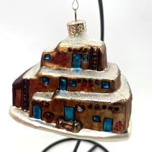 Landmark Creations Taos Pueblo Glass Ornament New Mexico Hand Painted 1998 VTG